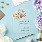 リング付き白スペインのフローラ結婚 アクリル招待状 (インサイチュ (ウェディング))