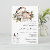 リング付き白スペインのフローラ結婚 招待状 (スタンド正面)