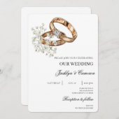 リング付き白結婚フローラ 招待状 (正面/裏面)