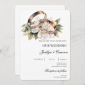 リング付き白結婚フローラ 招待状 (正面/裏面)