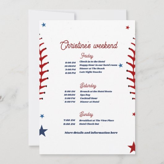 リング前の最後のスイング野球バチェロレッテ 招待状 (裏面)