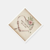 リング結婚とバラを持つリボンハート スタンダードカクテルナプキン (角)