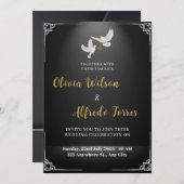 リング結婚の白い結婚鳩 招待状 (正面/裏面)