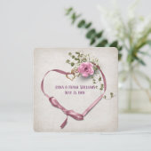 リング結婚付きリニューアルピンクのリボンハート 招待状 (スタンド正面)