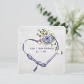 リング結婚付き更新紫のリボンハート 招待状 (スタンド正面)