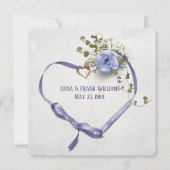 リング結婚付き更新紫のリボンハート 招待状 (正面)