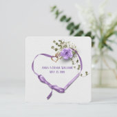 リング結婚付き更新紫のリボンハート 招待状 (スタンド正面)