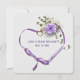 リング結婚付き更新紫のリボンハート 招待状