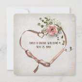 リング結婚付き発願リニューアルリボンハート 招待状 (正面)