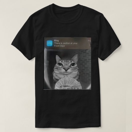 リング通知猫ミーム | 楽しいドアカメラアート Tシャツ (デザイン正面)