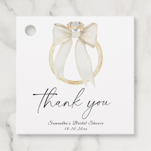 リング ボウ 彼女は結婚する ブライダル シャワーのお礼 フェイバータグ (正面)