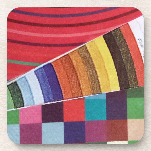 リング、円、およびミニコラージュのチェック コースター (正面)