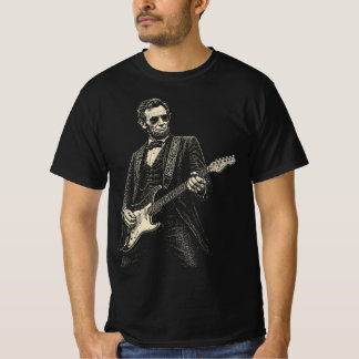 リンコーン クールギタリスト ビンテージ風彫刻 Tシャツ