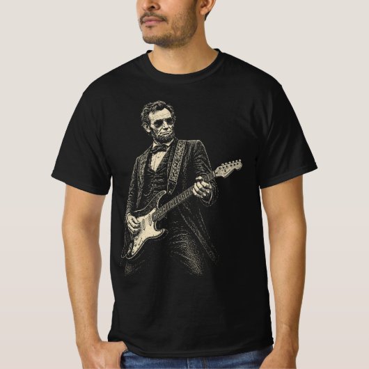 リンコーン クールギタリスト ビンテージ風彫刻 Tシャツ (正面)