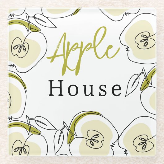 リンゴでコースター描。 ガラスコースター (正面)