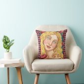 リンゴとイブのフォークアートポートレート装飾用クッション赤 クッション (椅子)