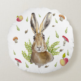 リンゴとキノコが生まれた可愛いウサギ ラウンドクッション