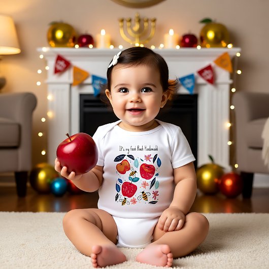 🍎リンゴとミツバチの文字カスタム付き ベビーボディスーツ