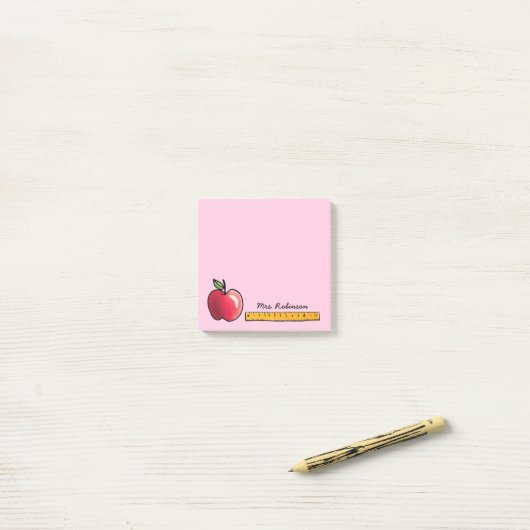 リンゴとルーラパーソナライズされた先生ピンク3 x 3 ポストイット (デスク上)