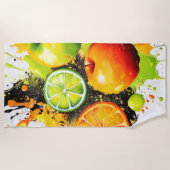 リンゴと柑橘類バースト ビーチタオル (正面)