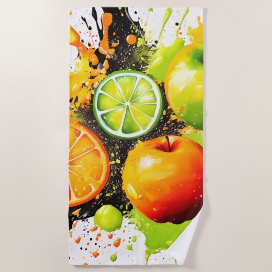 リンゴと柑橘類バースト ビーチタオル (正面)