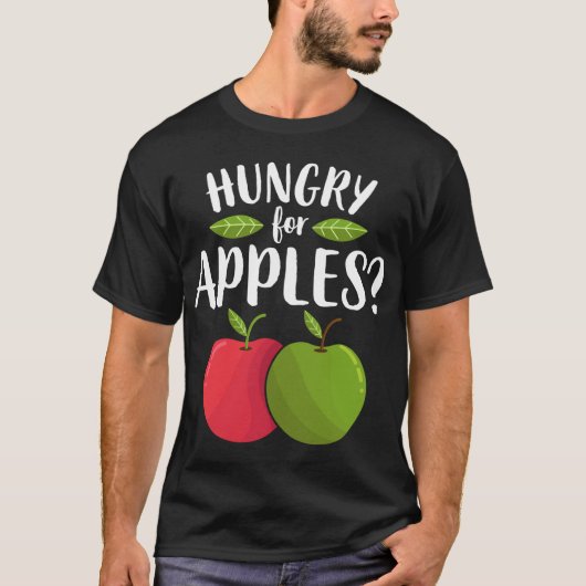 リンゴに飢えおもしろいた果実愛好家ビーガンVe Tシャツ (正面)