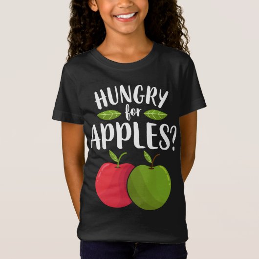 リンゴに飢えおもしろいた果実愛好家ビーガンVe Tシャツ (正面)