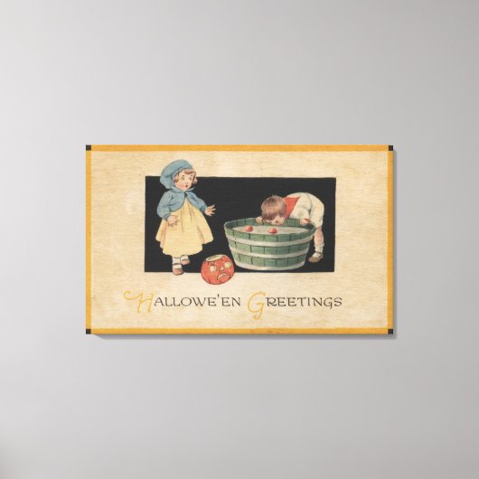 リンゴのハロウィーンGreetingBobbing キャンバスプリント (正面)