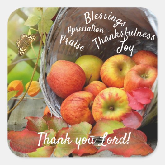リンゴのバスケットの賞賛と感謝のナプキン スクエアシール (正面)