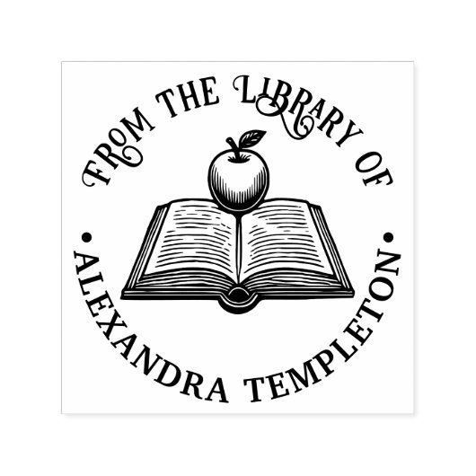 リンゴの付いたオープンな本 #1P 図書名 セルフインキングスタンプ (デザイン)