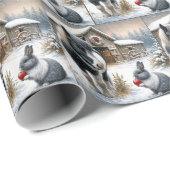 リンゴの付いたクリスマスポニーとウサギ ラッピングペーパー (ロールコーナー)