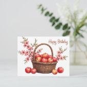 リンゴの入ったハッピーバースデーバスケット ポストカード (スタンド正面)