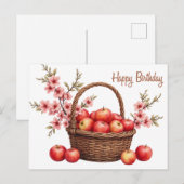 リンゴの入ったハッピーバースデーバスケット ポストカード (正面/裏面)