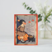 リンゴの女の子ボビング黒猫カボチャ シーズンポストカード (スタンド正面)