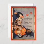 リンゴの女の子ボビング黒猫カボチャ シーズンポストカード (正面/裏面)