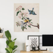 リンゴの木にヴィンテージの小鳥が2羽 ポスター (ホームオフィス)