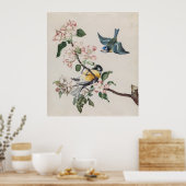 リンゴの木にヴィンテージの小鳥が2羽 ポスター (キッチン)