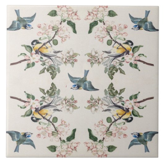リンゴの木にヴィンテージの小鳥 タイル (正面)