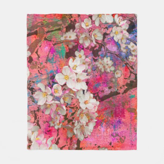 リンゴの木に花が咲絵画き混ぜた媒体は フリースブランケット (正面)