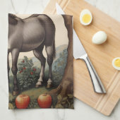 リンゴの木の下のヴィンテージ キッチンタオル (四つ折り)