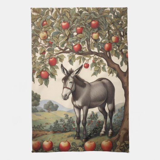 リンゴの木の下のヴィンテージ キッチンタオル (縦)