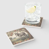 リンゴの木の下のヴィンテージ ストーンコースター (横)