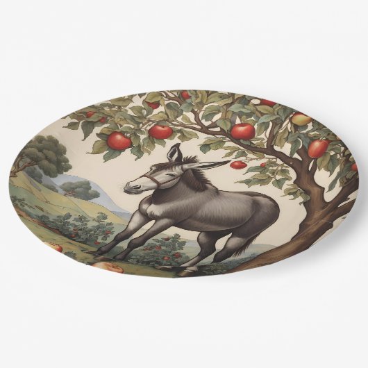 リンゴの木の下のヴィンテージ ペーパープレート (アングル)