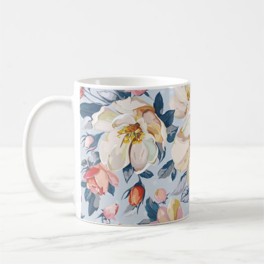リンゴの木、エレガンスパターンの開花。 コーヒーマグカップ (左)