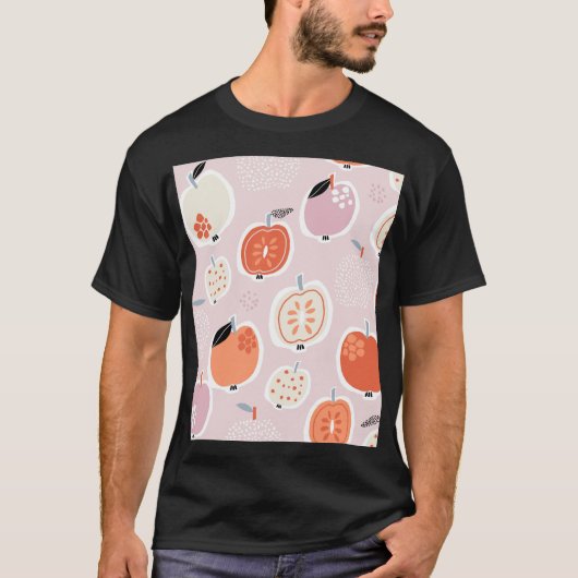 リンゴの果実、抽象芸術、夏のパターン Tシャツ (正面)