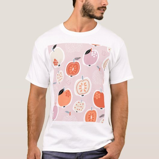 リンゴの果実、抽象芸術、夏のパターン Tシャツ (正面)