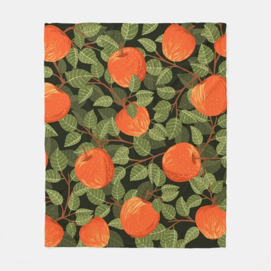 リンゴの継ぎ目のない模様と緑の葉の平ら  フリースブランケット (正面)