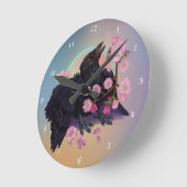 リンゴの花でカラスを育てる ラウンド壁時計 (傾斜)