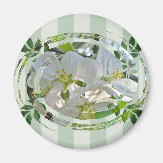 リンゴの花と緑のストライプマグネット マグネット (正面)