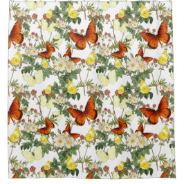 リンゴの花と蝶の伝統画像 シャワーカーテン